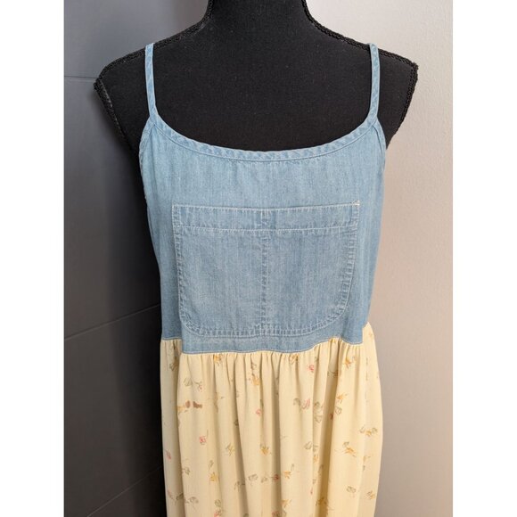 Vintage Jones New York Denim and Chiffon Floral Maxi Dress - 4 - Picture 2 of 9